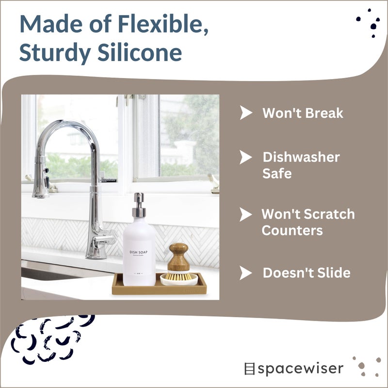 Spacewiser Countertop and Vanity Tray - Small 7.7" Silicone Soap Dispenser Trays, Flexible Bathroom Trays, Dish Soap Holder Kitchen Counter Caddy, Organizer Sink Tray for Soaps Bottles, Sponge, Keys - Image 4